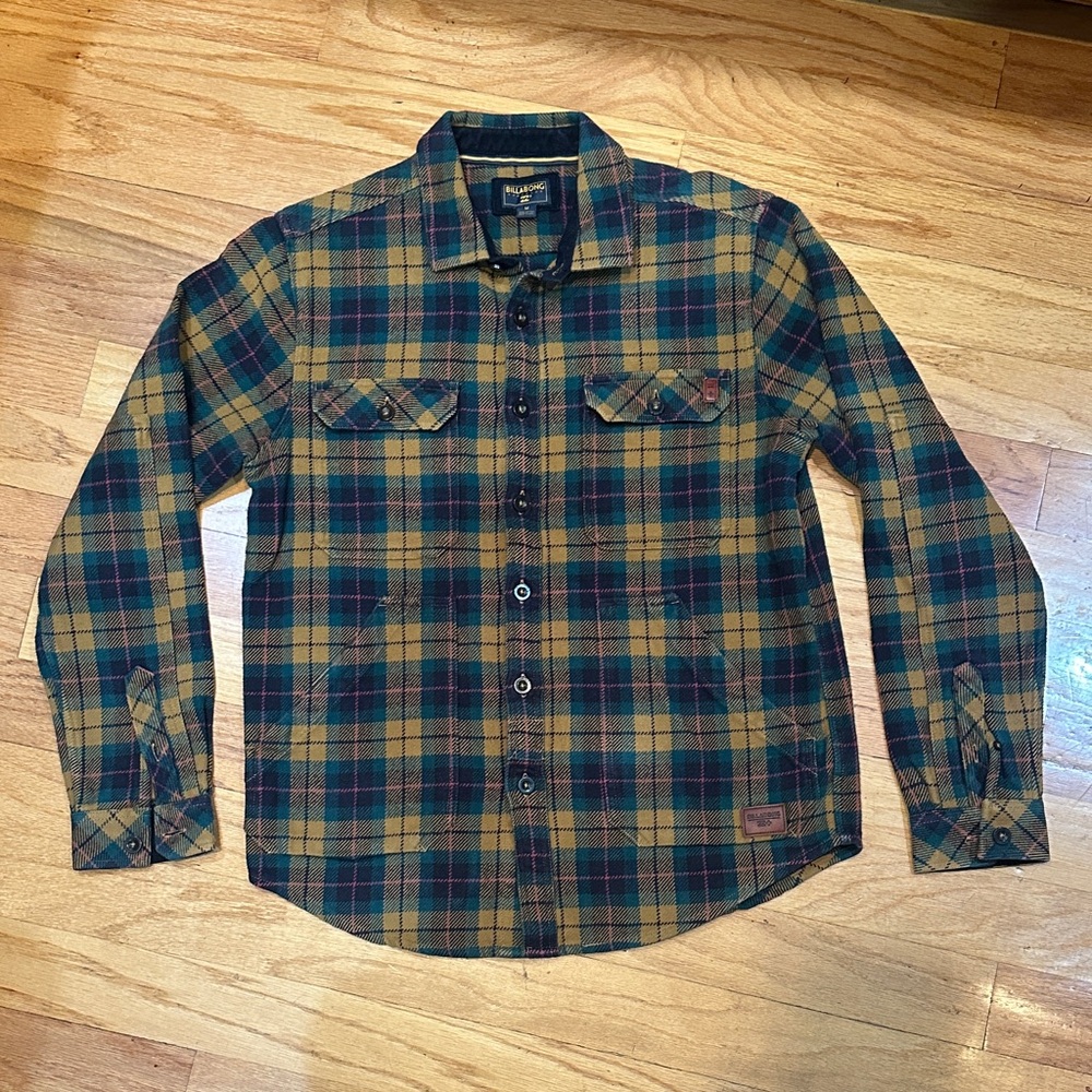 Billabong Men's Plaid Button Down Shirt - Blue and Tan
